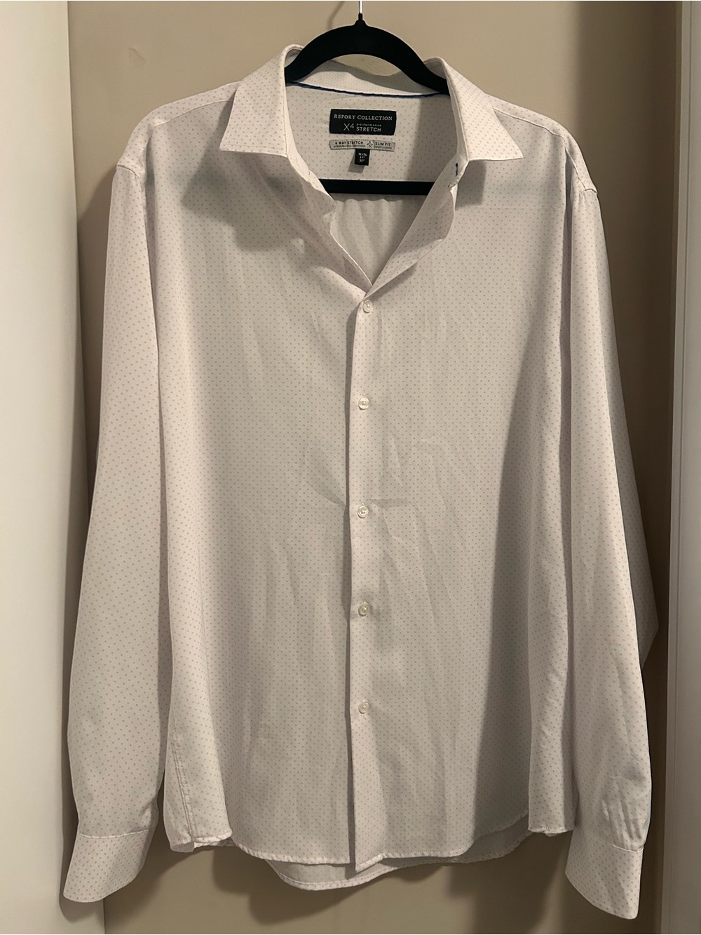 Report Collection Men's White Dress Shirt with Subtle Microdot Pattern